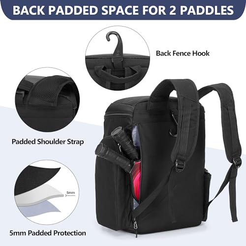 GOBUROS Pickleball Paddle Bag Backpack for 4 Rackets with Fence Hook, Pickleball Equipment Bag with Shoe Compartment for Men Women, Bag Only