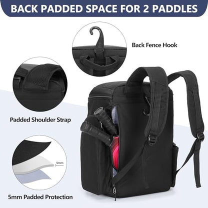 GOBUROS Pickleball Paddle Bag Backpack for 4 Rackets with Fence Hook, Pickleball Equipment Bag with Shoe Compartment for Men Women, Bag Only