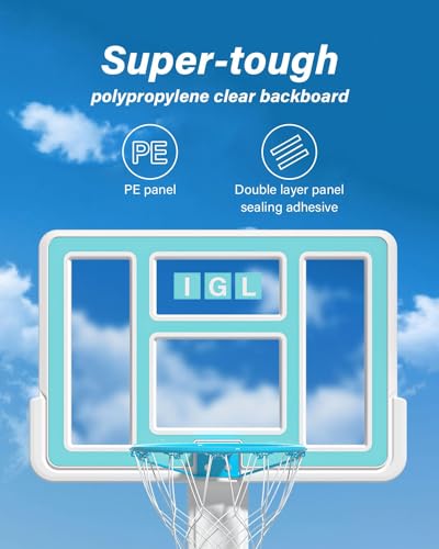 IGL Pool Basketball Hoop Outdoor, Outdoor Poolside Basketball Hoop, Base & Stand Double Water Storage with 2 Ball & Inflator, Stainless Steel Basketball Rim, Fixed Height - size: 44in Backboard