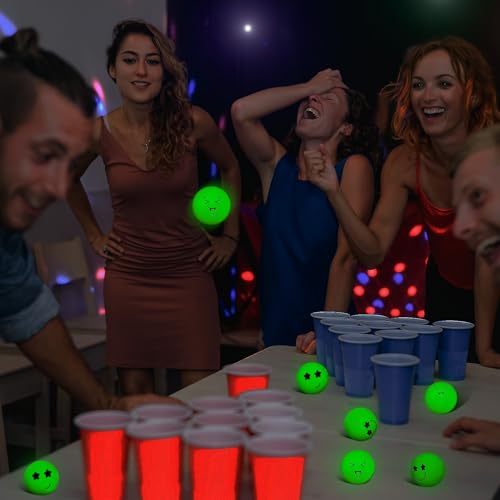 Soulchen 40mm Glow in The Dark Table Tennis Balls Bulk, Carnival Game Night, Neon Birthday Party Favors, Classroom Rewards, Goodie Bag Filler, Pet Playmate - color: Glow in the Dark Green, size: Mixed Faces
