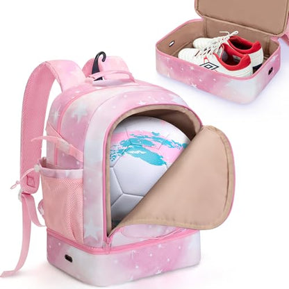 Smasrob Soccer Bags for Girls with Separate Ball Pocket and Shoe Compartment, Sports Backpack for Soccer, Basketball, Volleyball - color: Pink