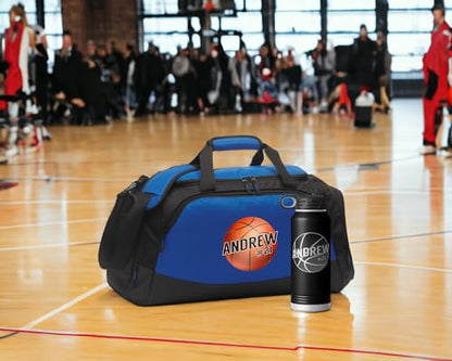 Personalized Basketball Duffel Bag Set Engraved Water Bottle | Coach Design Name Number Player Boys Girls Birthday Christmas - color: Blue/Black, size: Bag/Bottle Combo, style: Coach