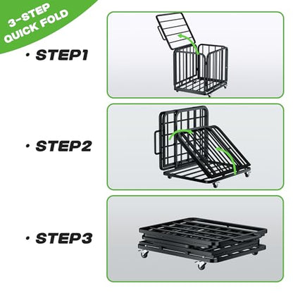 MR Foldable Ball Cart with Wheels, Heavy-Duty Ball Cage Garage Sports Equipment Organizer, Collapsible Metal Rolling Multi Sports Ball Storage for Gym, Lockable Lid, Indoor and Outdoor