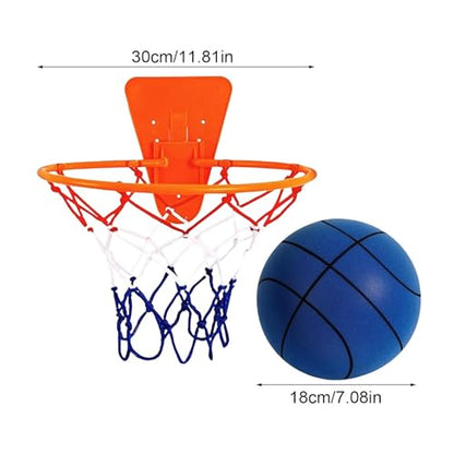 Silent Basketball Hoop and Ball, 18cm Wall Mounted Basketball Hoop Indoor, Noiseless Foam Elastic Sponge Ball WithHoop, SilentBall Professional Indoor BasketballFrame - color: Blue