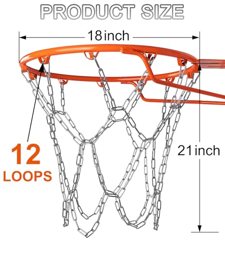 LAO XUE Heavy Duty Stainless Steel Chain Basketball Net Replacement,12 Loops Rust Proof Fits All Standard Outdoor Hoops