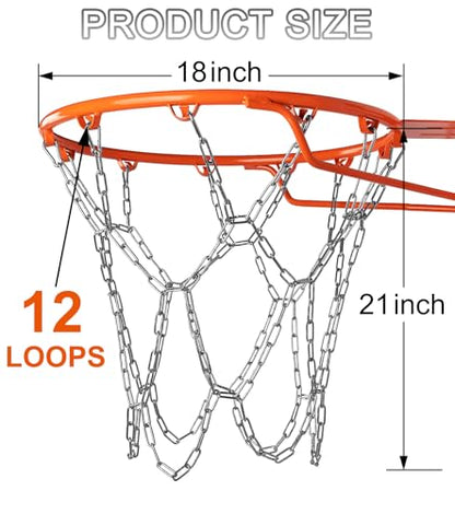 LAO XUE Heavy Duty Stainless Steel Chain Basketball Net Replacement,12 Loops Rust Proof Fits All Standard Outdoor Hoops