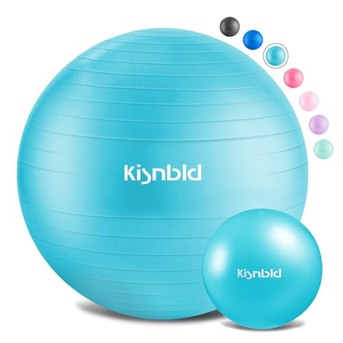 kisnbld Exercise Ball, Extra Thick Yoga Ball for Workout Pregnancy Stability, 4 Sizes Anti-Burst Balance Ball with Foot Pump - Heavy Duty Fitness Ball Chair for Office, Home & Gym - color: Cyan Blue, size: M,(19-22in,48-55cm)