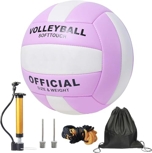 ZLY Volleyball,Official Size 5 Volleyballs for Indoor Outdoor,Soft Touch Volleyballs for Beach Play Pool Training Game with Ball Pump - color: Purple