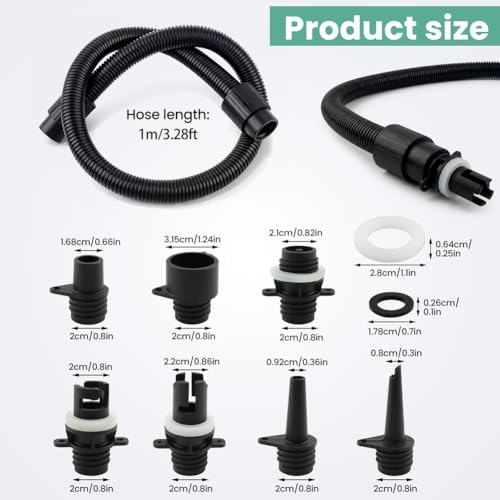 Paddle Board Pump Adapter Set Universal Sup-Air Pump Adaptor Hose with 7 Air Valve Nozzles, Paddle Board Accessories for Most SUP-Electric Air-Pump