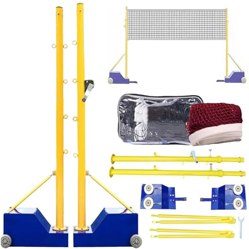 Portable Volleyball/Badminton Net Poles Suitable,Heavy Duty Volleyball Net with Poles,Adjustable 4 Heights of 5ft-6.9ft with Wheels,for Backyard Outdoor School Gym