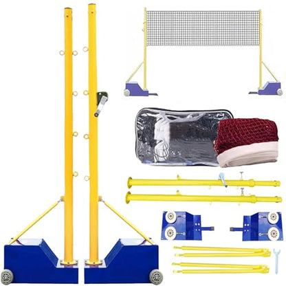 Portable Volleyball/Badminton Net Poles Suitable,Heavy Duty Volleyball Net with Poles,Adjustable 4 Heights of 5ft-6.9ft with Wheels,for Backyard Outdoor School Gym