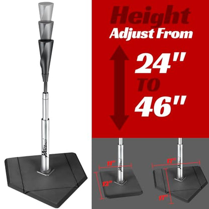 JASCOPRO Batting Tee For Baseball And Softball With Traditional Home Plate Base,Alumium Stem,Handroll Rubber Top,Height Adjustable 24 to 46 inche For kids and Adults,Portable Baseball Tee Softball Tee