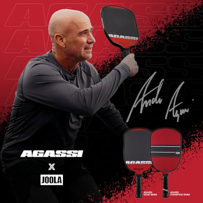 JOOLA Agassi GRAF Champion 12mm Pickleball Paddle - Sandblasted Pickleball Racket Increases Spin & Control - Agassi Shape with Extended Sweet Spot - UPA-A Certified - USAP Approved - NFC Chip Enabled - color: Single | 12mm Fiberglass | Agassi Champion