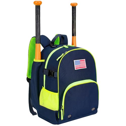 Choco Mocha TBall Bag for Toddler, Kids Baseball & Softball Backpack with Bat Holder - color: Dark Blue