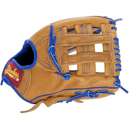 SHOELESS JOE 11 1/2" H-Web - Double Play Series Steer Hide Leather Baseball Glove for Infield Youth & Adult Ballplayers - Right/Left Hand Throw Options - color: Brown Glove w/Royal Blue Trim