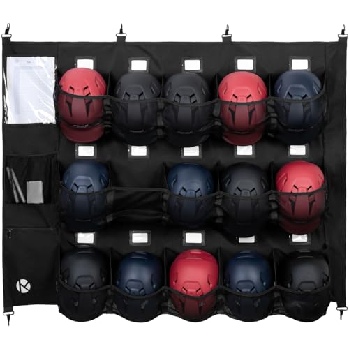 KAVIGOR Baseball/Softball Dugout Organizer - 15+ Helmet & Glove Storage Bag, Military-Grade 900D Fabric & 6 Reinforced Steel Hooks - color: Black