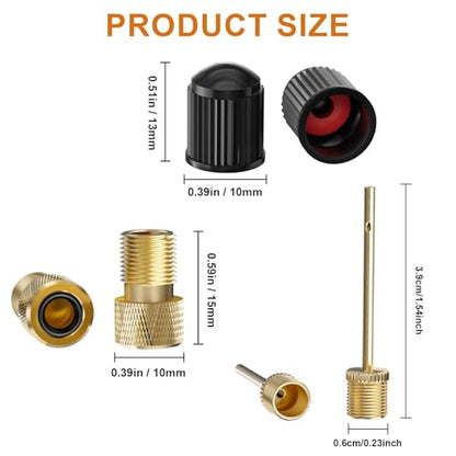 6 Pack Presta to Schrader Valve Adapter Kit, Convert Tire Valve for Bike, eBIke, Scooter - with 6 Tire Valve Stem Caps + 6 Ball Needles - Inflate Effortlessly with Air Compressor or Standard Pump