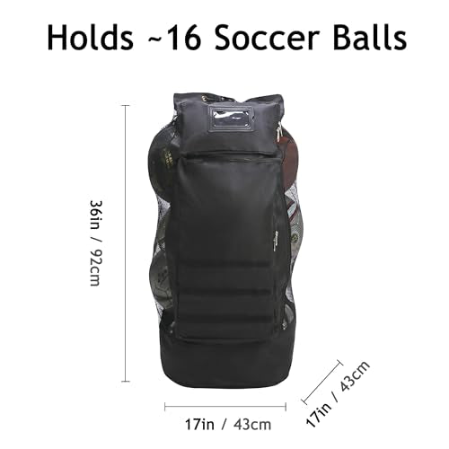 Heavy Duty Soccer Mesh Equipment Ball Bag, Holds 16-18 Balls, 36L Capacity, 600D Polyester Durable Sports Gear Bag with Adjustable Padded Shoulder Straps