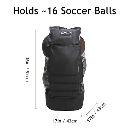 Heavy Duty Soccer Mesh Equipment Ball Bag, Holds 16-18 Balls, 36L Capacity, 600D Polyester Durable Sports Gear Bag with Adjustable Padded Shoulder Straps