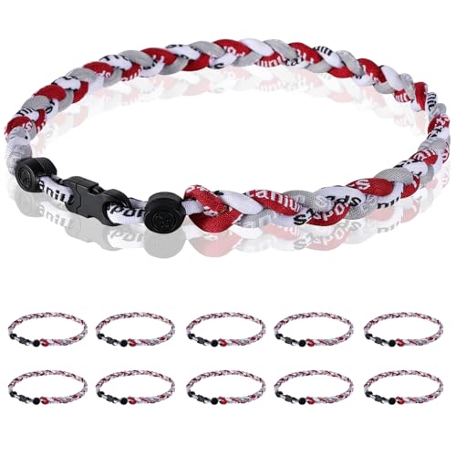 12 Pack Baseball Necklace 18inch, Team Gift for Baseball Funs, Three Braided Titanium Tornado Rope Design, with Muti - Color for Pick - color: Maroon-Grey-White