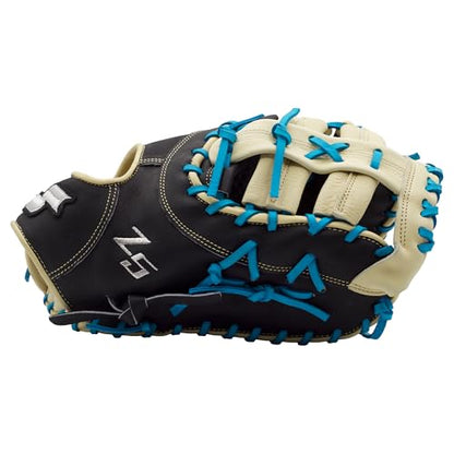 SSK Z5 Craftsman Baseball First Base Mitt – 12” – 12.25” – 12.5” – 13" – Right & Left Hand Throw - color: Black/Camel/Electric Blue, size: 13" - Right Hand Throw