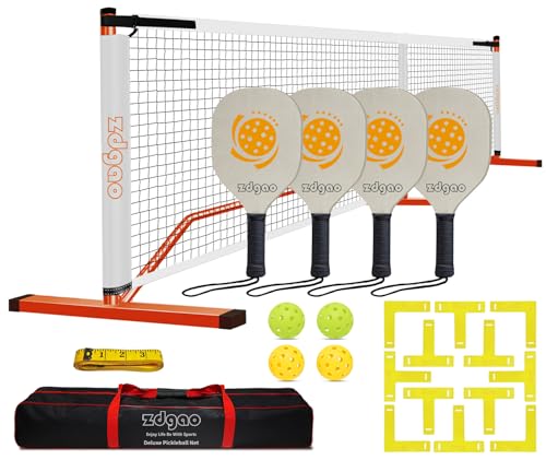 Portable Pickleball Net Set, 22FT Regularion Size Pickle Ball Net with Paddles Set, Outdoor Pickleballs and Carry Bag, Easy Setup for Indoor, Outdoor, Driveway - color: Orange, style: Pickleball Net and Court Marker