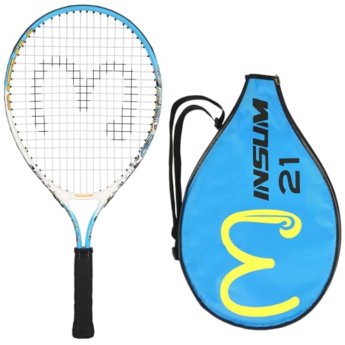 INSUM 17-25 inch Kids Tennis Racket for Aged 2~12 Starter, Multi-Color & Size Toddlers Tennis Racket for Boys & Girls Beginner, Come with Shoulder Cover Bag for Carry - color: Blue, size: 21"