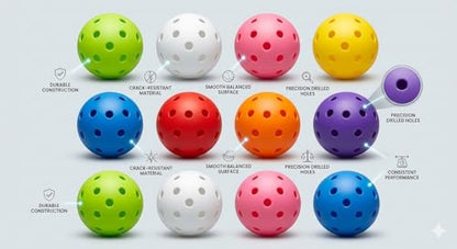 Pickleball Balls,pickleballs,12 Pack Outdoor Pickleball Balls,Bright Multi Colors 40 Hole Durable Plastic picklebaal Game,Training & Tournament Play.