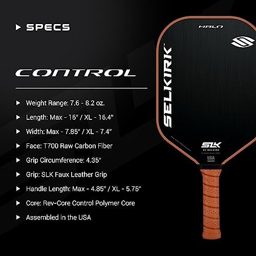Selkirk Sport SLK Halo Raw Carbon Fiber Pickleball Paddle | Power, Pro and Control Pickleball Paddles | T700, 18K Ultraweave, Aramid Fiber LinkWeave | Designed & Controlled in USA - color: Control | Black | 2024, size: Max (All - Around Paddle)
