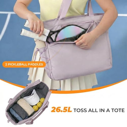 Pickleball Bag for Women Men, Large Pickleball Tote Holds 2-4 Rackets, Pickleball Bags with Shoe Compartment & Water Bottle Pocket, Pickleball Gifts, Water-Resistant & Lightweight - color: Pink