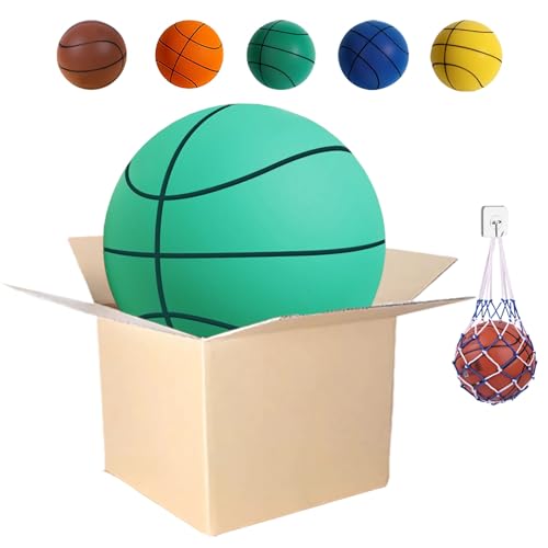 Silent Indoor Basketball, Noiseless Foam Construction, Soft Touch Surface Training Ball, Non-Damaging Design Evolution Basketball Training, Airless with Realistic Bounce - color: Green, size: NO.7(9.44 in)