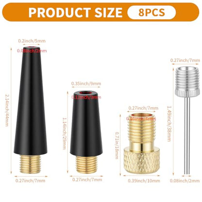 8Pcs Needle Inflating Ball Tire Pump for Portable Tire Inflator, Air Pump Needles for Balls, Air Compressor Adapter Kit for Inflatables, Sport Balls, Bicycles, Bike and Inflator Adapter Kit