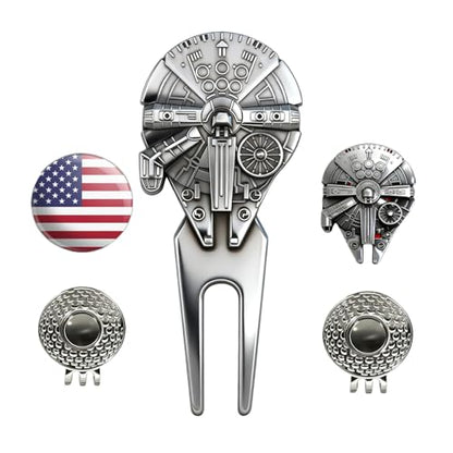 WIGERLON Golf Divot Tool and Ball Marker Set,Divot Repair Tool with Ball Marker(1pcs Divot Tool,2 Set Golf Hat Clip with Enamel Magnetic Ball Marker)