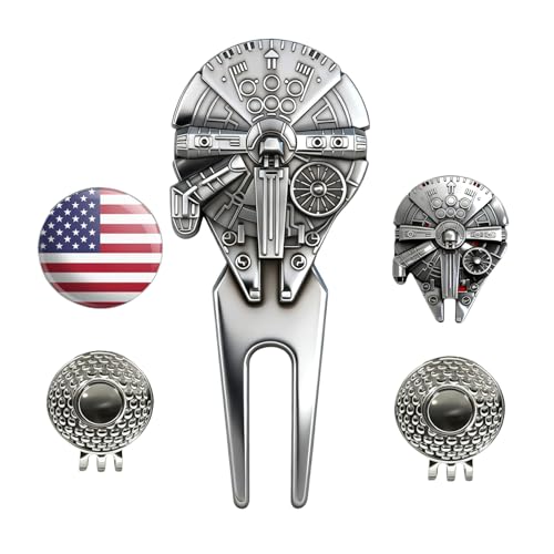 WIGERLON Golf Divot Tool and Ball Marker Set,Divot Repair Tool with Ball Marker(1pcs Divot Tool,2 Set Golf Hat Clip with Enamel Magnetic Ball Marker)