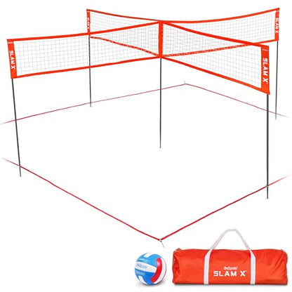GoSports Slam X 4 Square Volleyball Game Set - 14 ft or 21 ft - Ultimate Backyard & Beach Game for All Skill Levels - color: 14 x 14 ft