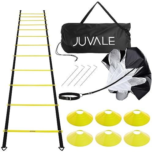 Juvale Adjustable Agility Ladder Set - Football Footwork Ladder Drills - Agility Cone Drills for Soccer Training - Parachute Speed Training - 20 Ft, 6 Cones & Parachute