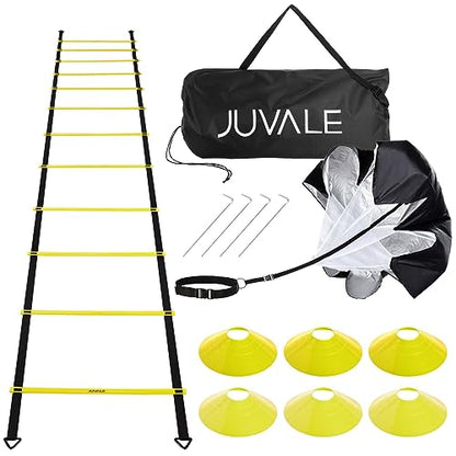 Juvale Adjustable Agility Ladder Set - Football Footwork Ladder Drills - Agility Cone Drills for Soccer Training - Parachute Speed Training - 20 Ft, 6 Cones & Parachute