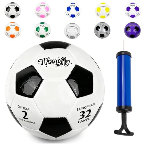 Size 2, 5 Soccer Ball with Pump Needle-Training Recreation Soccer Ball Size 2, 5 Thicker PU Tight Weaved Mini Soccer Ball for Teen Boy Girl Outdoor/Indoor League Game Practice Training - color: White+Black, size: 2