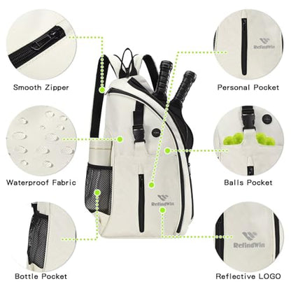 Pickleball Bag for Women Men Pickle Ball Backpack,Adjustable Sling Bag/Backpack for Tennis & Pickleball - color: White