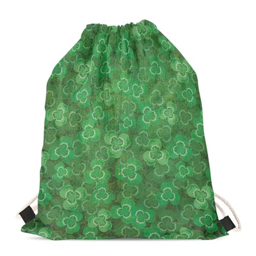 Mumeson Drawstring Bag Gym Bag Shoulder Bag Hiking Travel Drawstring Backpack Soccer Bag Purse, St. Patrick's Day Leaves - color: Green St. Patick's Day Leaves Print