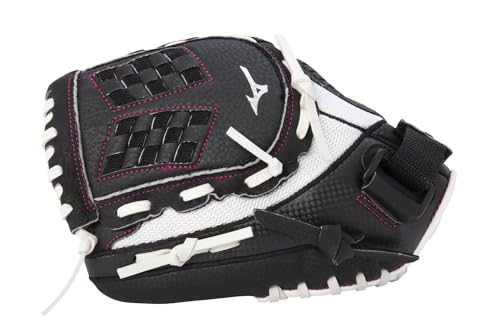 Mizuno Prospect Finch Youth - color: White/Black/Pink Trident Web, size: 11"|Ages 7-8