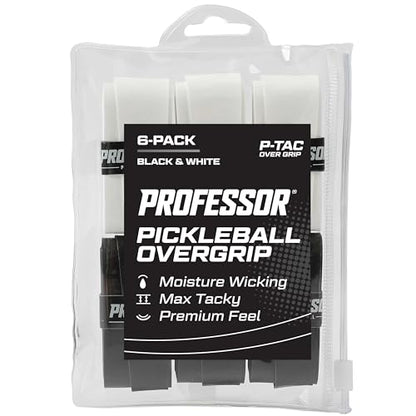 Professor P-Tac Pickleball Paddle Overgrip – Max Tacky, Moisture-Wicking Grip Tape for Pickleball Paddles in 6 & 12 Packs, Anti-Slip & Durable Overgrip for Control & Enhanced Performance
