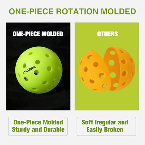 Outdoor Pickleball Balls, 4 Pack Upgraded Seamless Outdoor Pickleballs with Mesh Bag, Neon Green Color High Visibility, Durable for Training