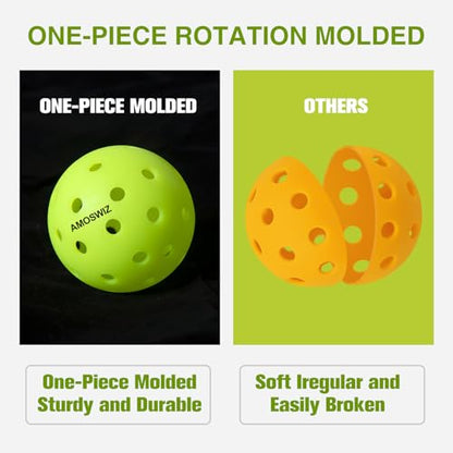 Outdoor Pickleball Balls, 4 Pack Upgraded Seamless Outdoor Pickleballs with Mesh Bag, Neon Green Color High Visibility, Durable for Training