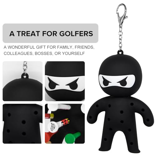 Golf Tee Holder, Ninja Portable Funny Golf Tees Holder Keychain Golf Gift Golf Accessories for Men & Women - color: Black