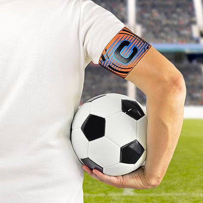 Soccer Captain Armband, 2Pcs Sports Captain Armbands Elastic Protective Arm Badge Adjustable Football Basketball Player Bands Adult Women Men - style: arc-orange