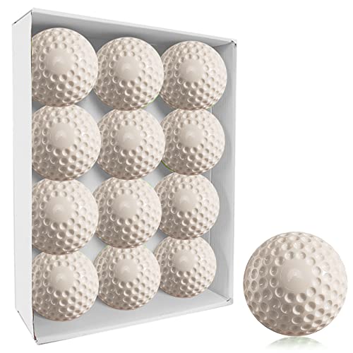 Baseballs 12 Pack Dimpled Baseballs, 9-Inch Pitching Machine Balls for Hand-Eye Coordination, Hitting and Fielding Practice - color: White