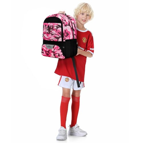 Hsmihair Youth Soccer Bag-Soccer Backpack&Backpack for Football Basketball,with Ball Compartment Separate Cleat Package - color: CamoPink