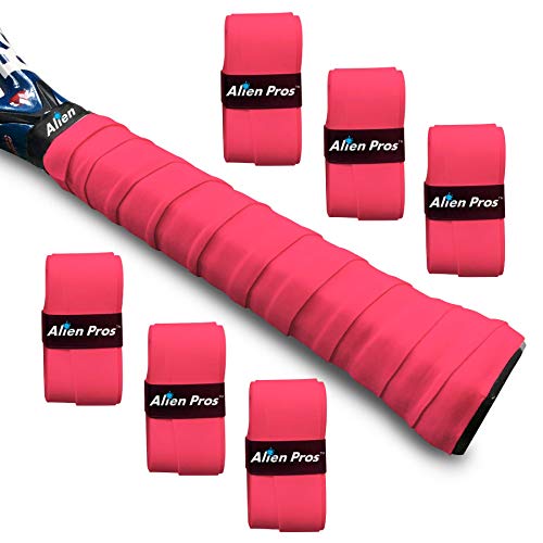 ALIEN PROS Tennis Racket Grip Tape - Precut and Dry Feel Tennis Grip - Tennis Overgrip Grip Tape Tennis Racket - Wrap Your Racquet for High Performance - color: 6-Pack Red