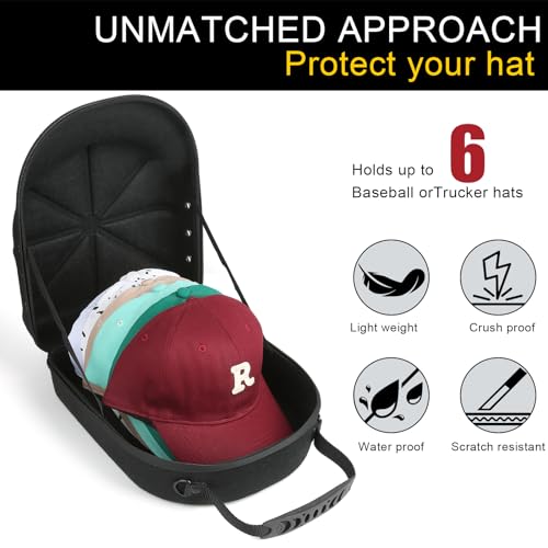 GERMUN Hard baseball hat case, Hat Carrier Travel Case with Adjustable Shoulder Strap, Hat cap case for 6 Baseball Caps - Perfect for Traveling (Black) - color: Black